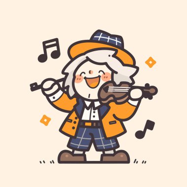 Mutlu çizgi film kemancısı Müzik Çalıyor