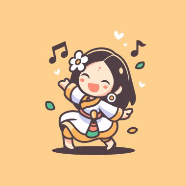 Chibi Koreli Kız Müzik Notalarıyla Dans Ediyor