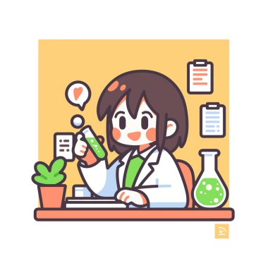 Laboratuvarda bir bilim adamı karikatür illüstrasyonunda bir deney yapıyor..