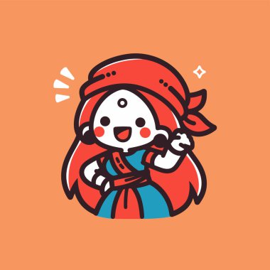 Kızıl saçlı ve bandanalı şirin çizgi film kızı.