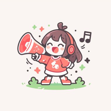 Megafonu ve notaları olan bir kız.