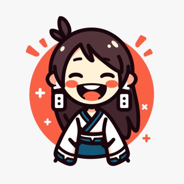 Geleneksel Kıyafetli Gülümseyen Yüzlü Chibi Kızı