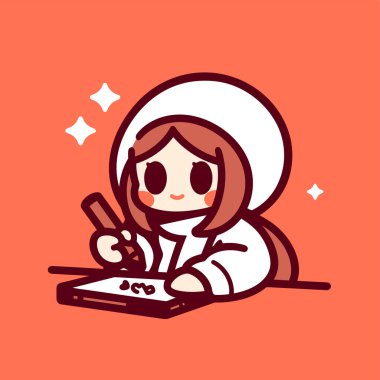 Kağıt üzerinde çizim yapan sevimli bir sanatçı.