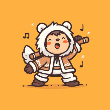 Ayı kostümlü şarkı söyleyen çocuk.