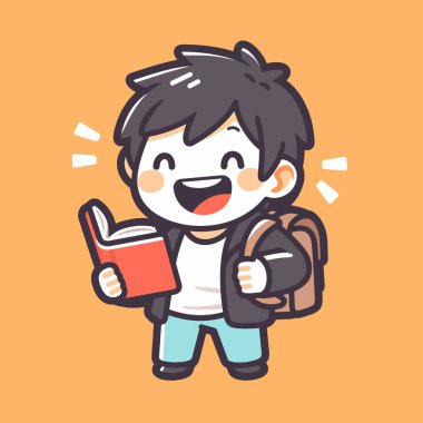 Sırt çantalı Mutlu Öğrenci Okuyor