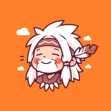 Sevimli Çizgi film Amerikan Yerlisi Şef Portresi