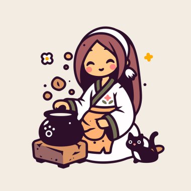 Şirin Cadı Kara Kedisiyle İksir Yapıyor