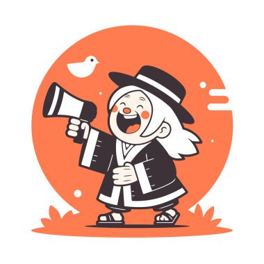 Neşeli Kasaba Çağrısı Retro Çizgi Film Biçiminde Megafonla Duyuruyor