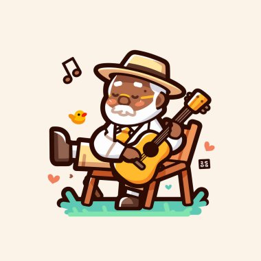 Gitar Çizgi Filmi Oynayan Yaşlı Adam