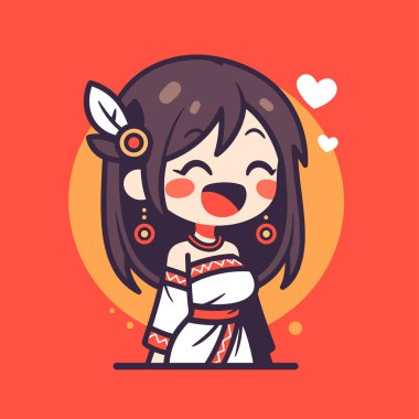 Mutlu Chibi Kızılderilileri Kalpli Amerikan Kızı