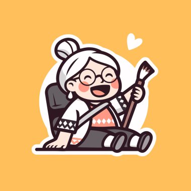 Neşeli Büyükanne Ressam Fırça Tutuyor