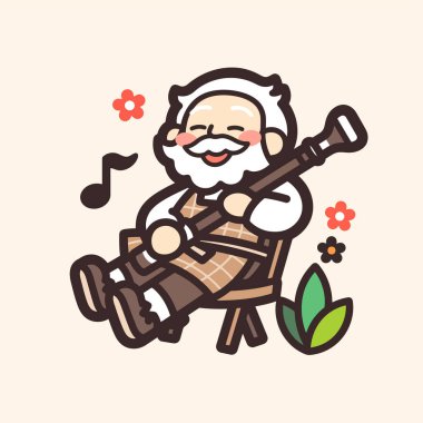 Keman çalan mutlu bir müzisyenin çizgi film stilinin vektör grafik çizimi.