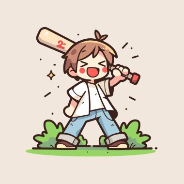 Beyzbol Yarasalı Mutlu Çocuk