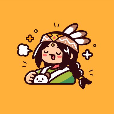 Şirin Amerikan Yerlisi kız çizgi film çizimi