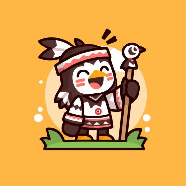 Şirin Penguen Yerli Amerikan Çizgi Filmi Maskot İllüstrasyonu