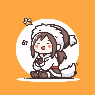 Kış kıyafetli şirin Chibi kızı.