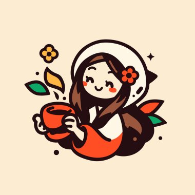 Mutlu Kız Çiçek Dekorasyonlarıyla Çay İçiyor