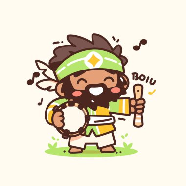 Neşeli Çizgi Film Müzisyeni Tef ve Flüt Çalıyor