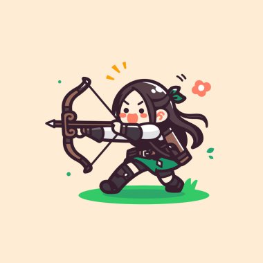 Yay ve Ok ile Chibi Archer Ateşe Hazır