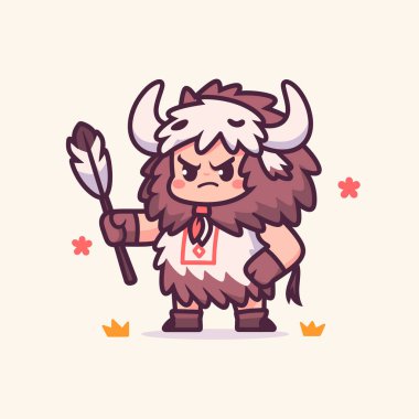 Mızrak Çizgi Filmi İllüstrasyonlu Kızgın Mağara Adamı