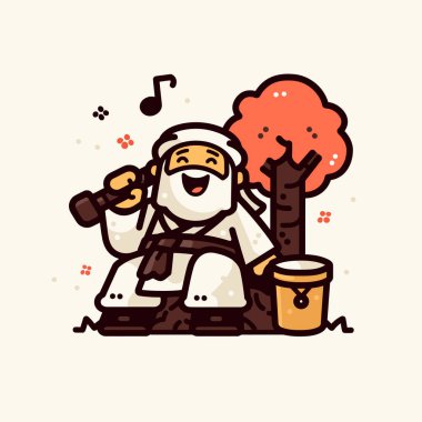 Neşeli Müzisyen Ağacın yanında Boru Çalıyor