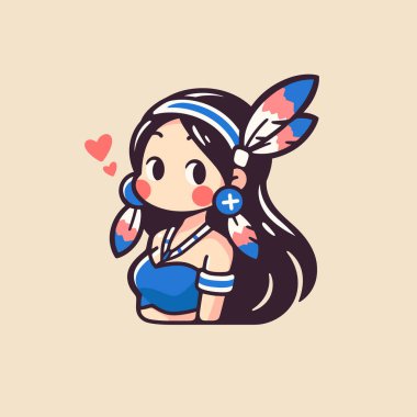 Geleneksel Giyimli Amerikan Yerlisi Şirin Kız