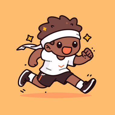 Spor salonunda koşan Afro-Amerikan bir vektör çizgi filmi.