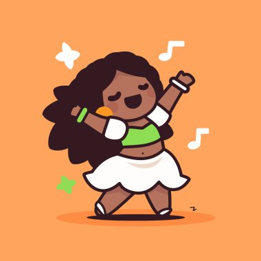 Dans kostümüyle dans eden mutlu kız.