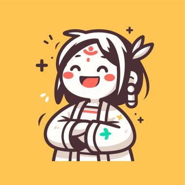 Tıbbi üniforma vektöründe ilk yardımı olan Asyalı tatlı bir karikatür kadın.