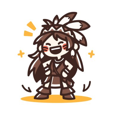 Yaprak çelengi olan mutlu bir kız. Düz biçim izole edilmiş vektör illüstrasyonu