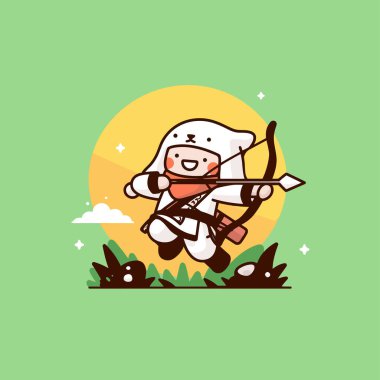 Tavşan kostümlü şirin Archer, ok ve yay atıyor.