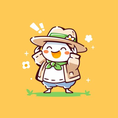 Şapkalı ve Fularlı Mutlu Gezgin Çizgi Karakteri