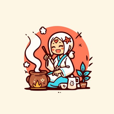 Tatlı Anime Kız Buharlı Tencerede Çay Yapıyor