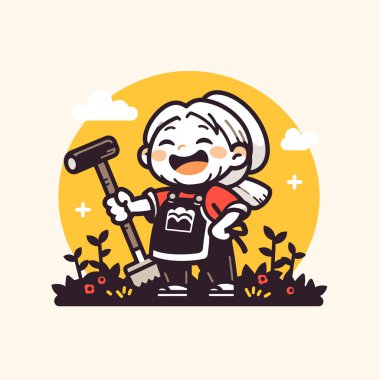 Bahçesinde Kürek Olan Mutlu Yaşlı Bahçıvan