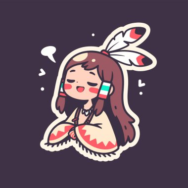 Çizgi film tarzında sevimli bir Amerikan yerlisi kız..