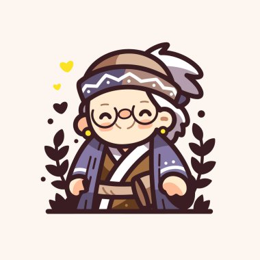 Büyüleyici Çizgi Film Yaşlısı Gözlüklü Kadın