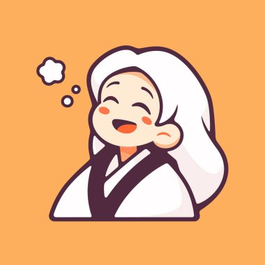 Chibi Anime Kızı Kore tarzında gülümsüyor ve hayal kuruyor