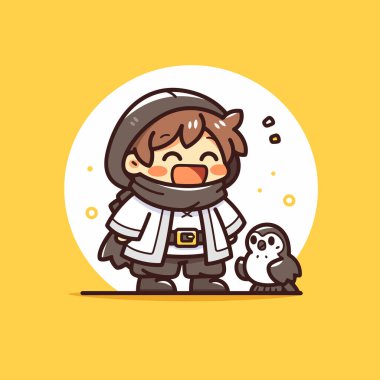 Sevimli bir baykuş arkadaşı olan sevimli bir Chibi Boy.