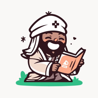 İncil okuyan İsa - Çizgi film İllüstrasyonu