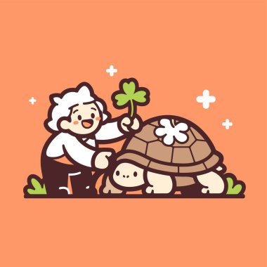 Dost Kaplumbağaya Yonca Veren Çocuk