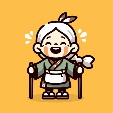 Yürüyen Sopalı Yaşlı Yürüyüş Çizgi Filmi Karakteri