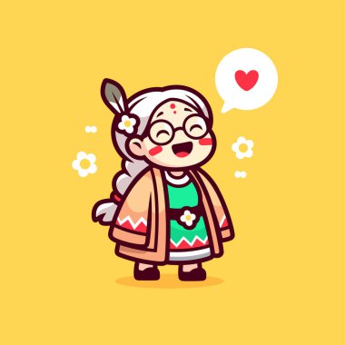 Büyüleyici Çizgi film Büyükanne Kalp Simgesine Sevgi Gösteriyor