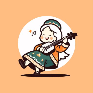 Geleneksel Giyimde Gülümseyen Lute Oyuncu