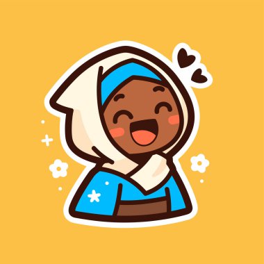 Şirin tebessüm eden tesettürcü kız Chibi Karakteri
