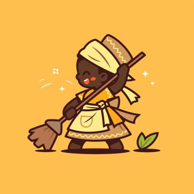 Süpürgeli Tatlı Çizgi film Chibi Temizlikçisi