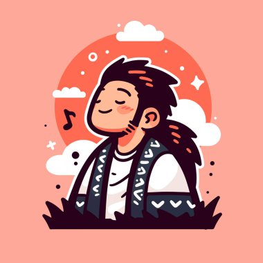 Huzurlu bir ortamda müziği seven bir adam.