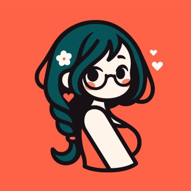 Saç örgülü ve gözlüklü Chibi Anime Kızı