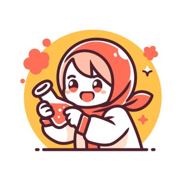 Küçük bir deney yapan sevimli bir çizgi film bilimcisi.