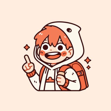 Sırt çantası Yukarıyı gösteren Neşeli Çocuk