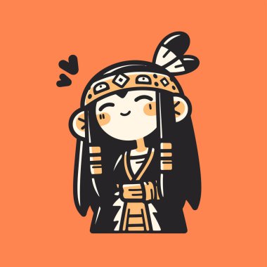 Sevimli Amerikan Yerlisi Kız Çizgi Filmi